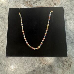 Multi Color Gold Plated Tennis Necklace 14”